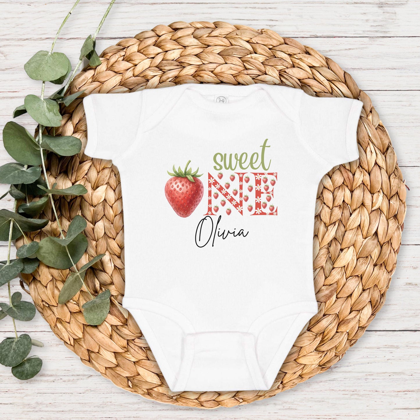 Personalized Sweet One Strawberry First Birthday Shirt: Fruit Themed 1st Birthday Outfit