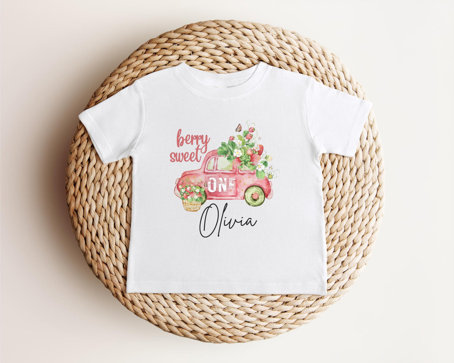 Personalized Berry Sweet One Strawberry First Birthday Shirt: Fruit Themed 1st Birthday Outfit