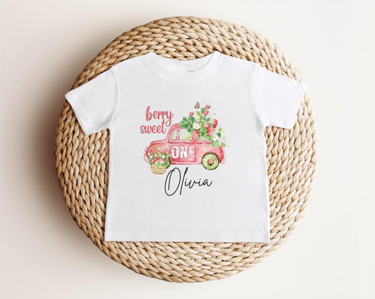 Personalized Berry Sweet One Strawberry First Birthday Shirt: Fruit Themed 1st Birthday Outfit