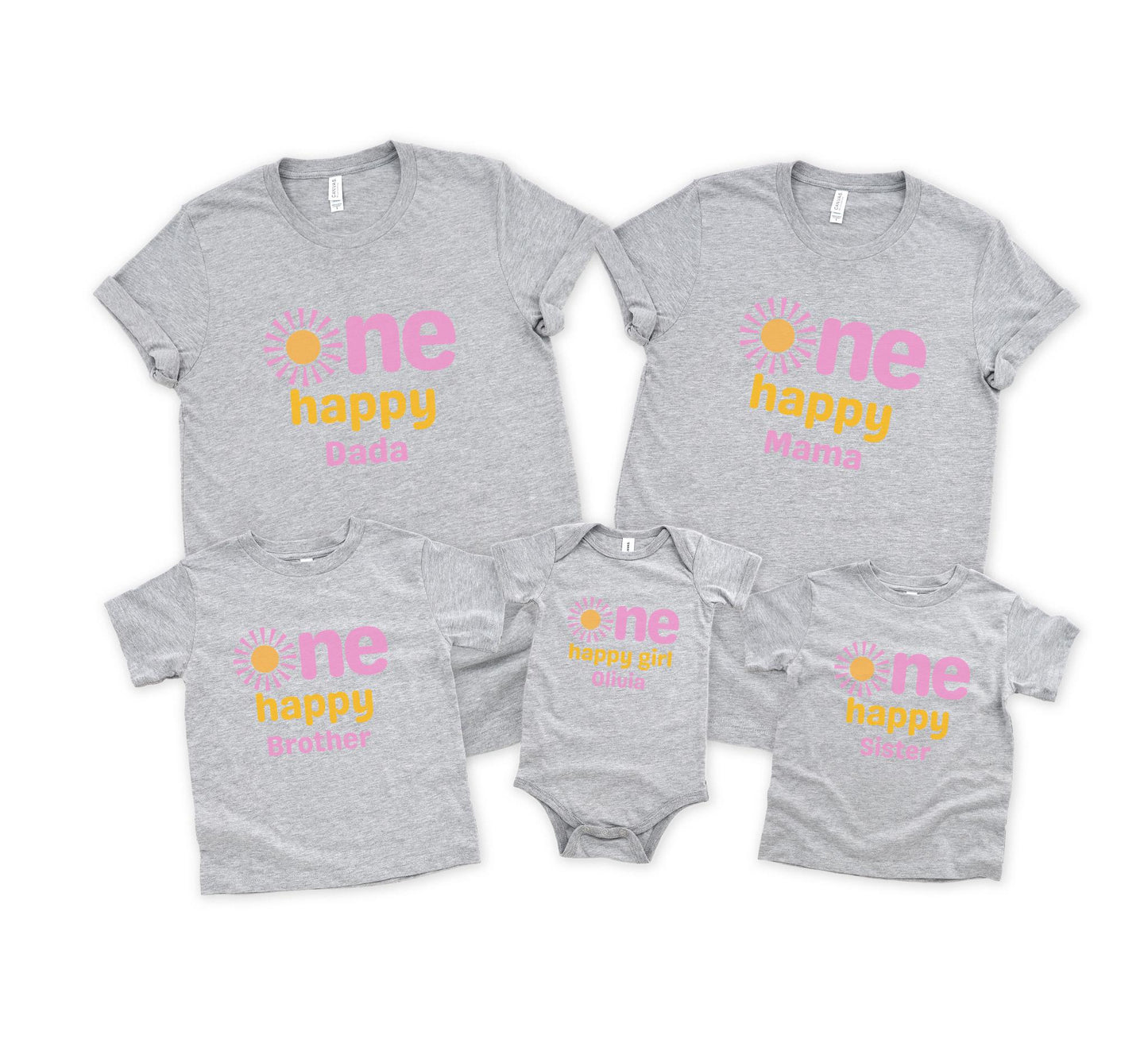 Custom One Happy Girl Matching Family Shirt | 1st Birthday Tshirt | Personalized First Trip Around the Sun Outfit | Sunshine Birthday