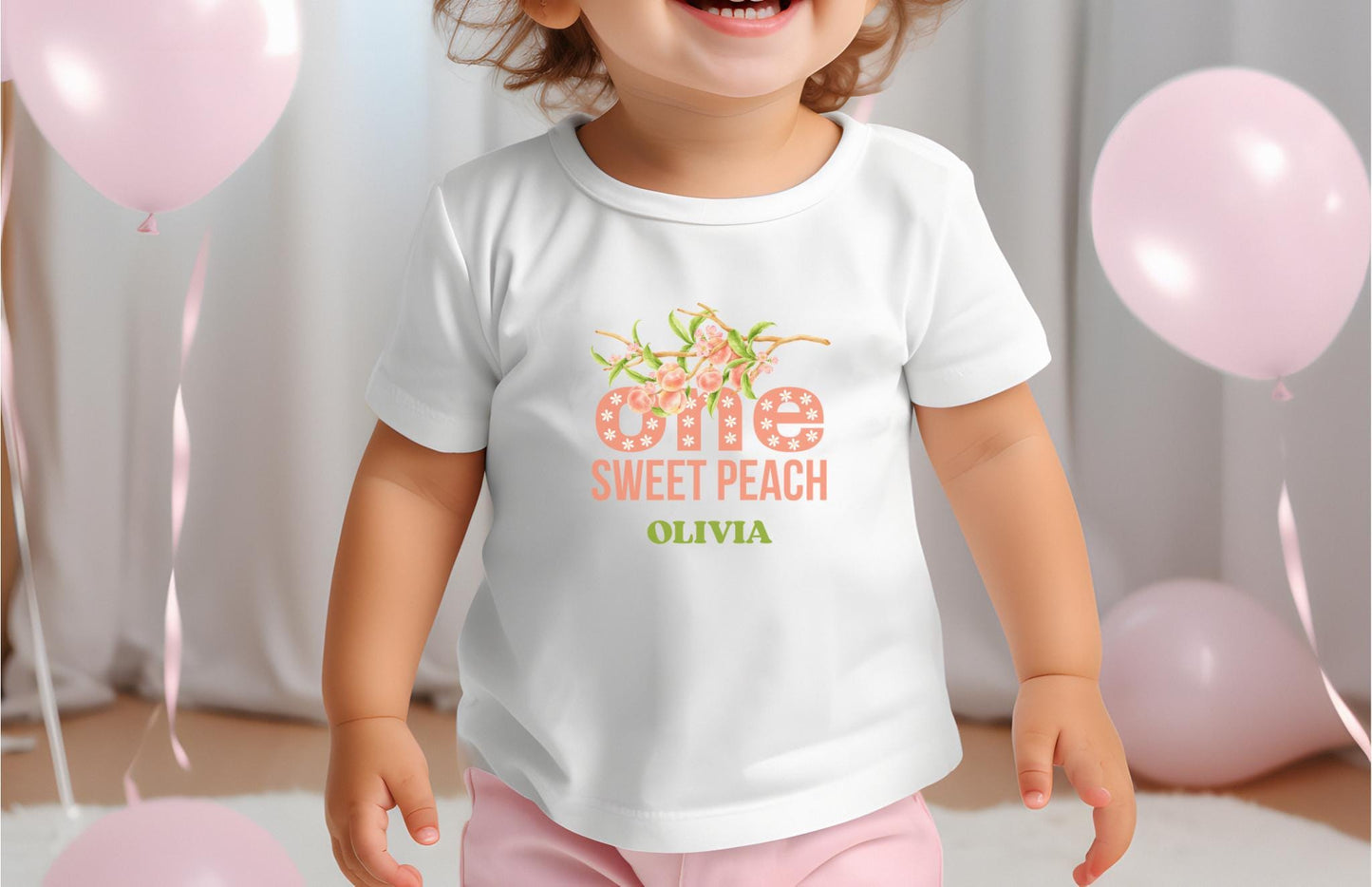 Personalized One Sweet Peach First Birthday Matching Family Shirts: Fruit Themed 1st Birthday Party Outfit