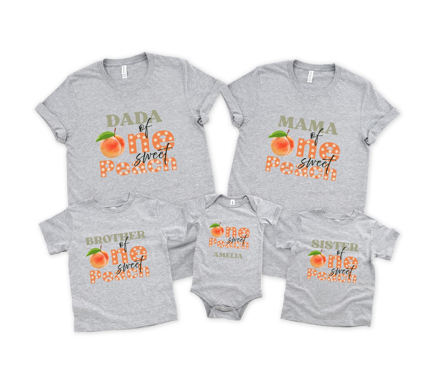 Personalized One Sweet Peach First Birthday Matching Family Shirts: Fruit Themed 1st Birthday Party Outfit