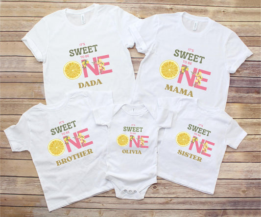 Personalized Lemon First Birthday Matching Family Shirts: Sweet One 1st Birthday Citrus Themed Party Outfit