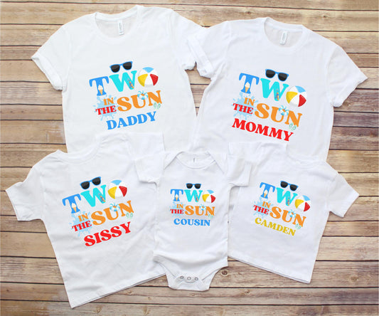 Two In The Sun Pool Party Theme Matching Family Birthday Shirts | 2nd Birthday Outfit for Girl or Boy | Summer Swimming Pool Second Birthday
