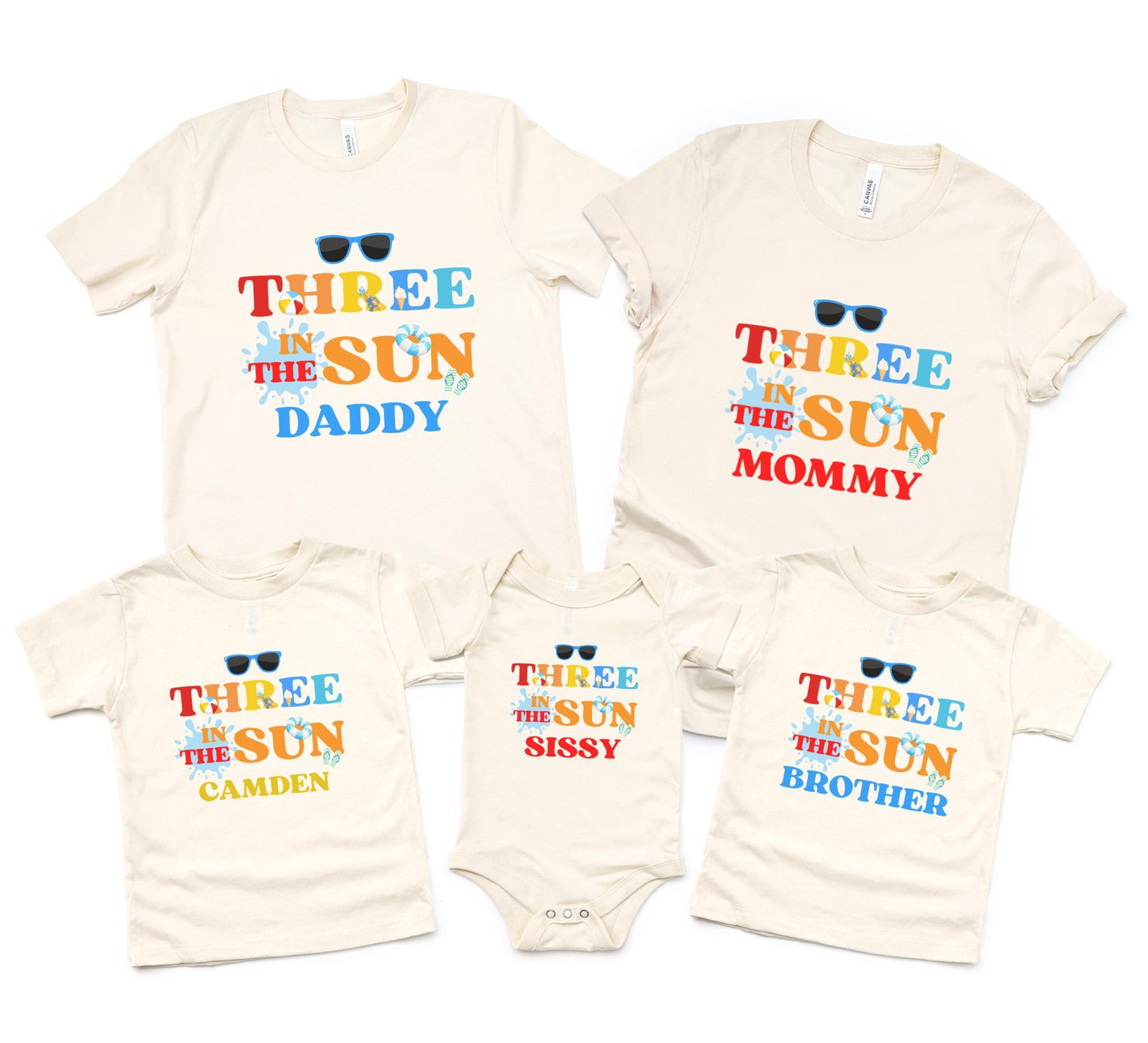 Three In The Sun Pool Party Theme Matching Family Birthday Shirts | 2nd Birthday Outfit for Girl or Boy | Summer Swimming Third Birthday