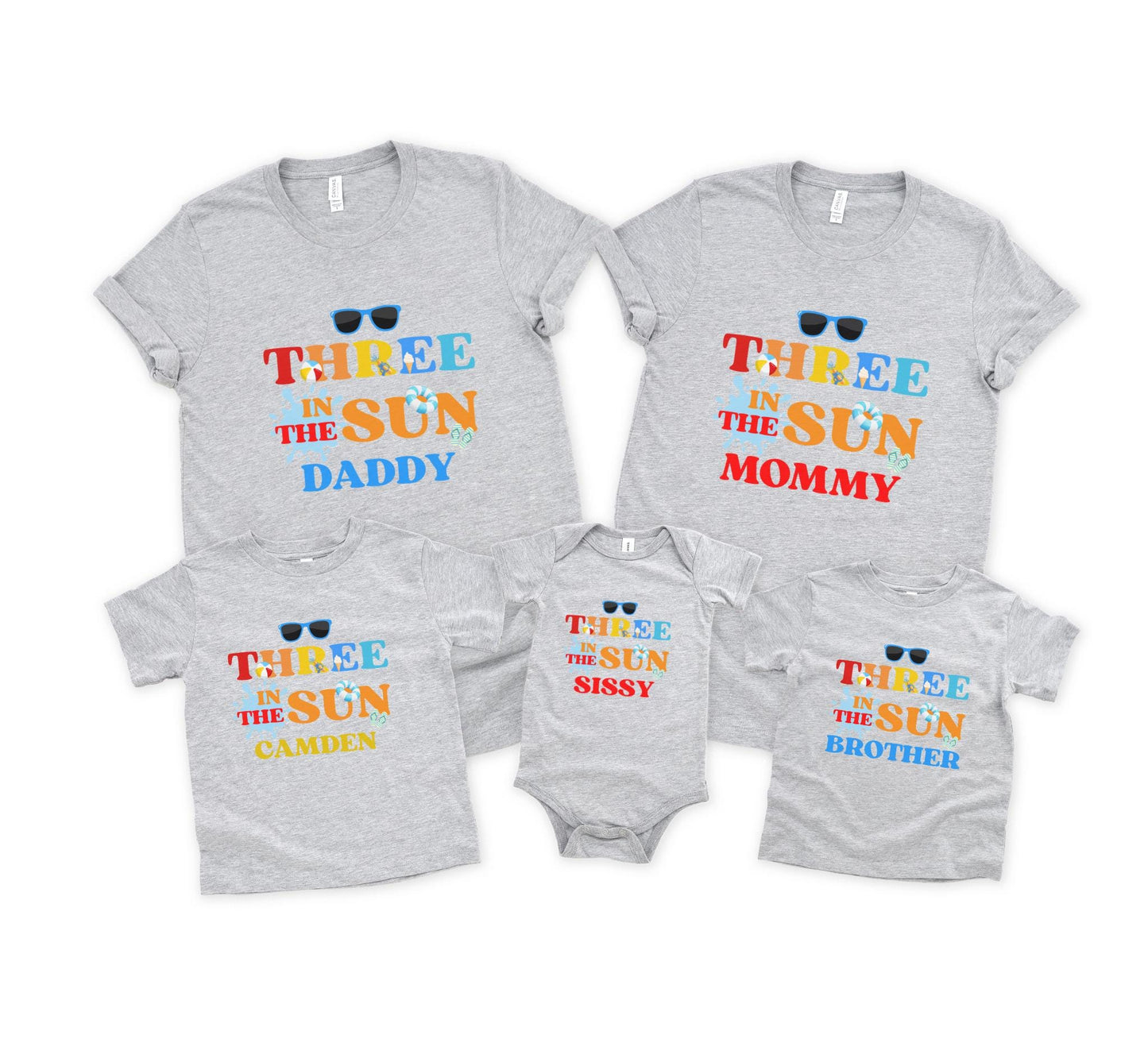 Three In The Sun Pool Party Theme Matching Family Birthday Shirts | 2nd Birthday Outfit for Girl or Boy | Summer Swimming Third Birthday