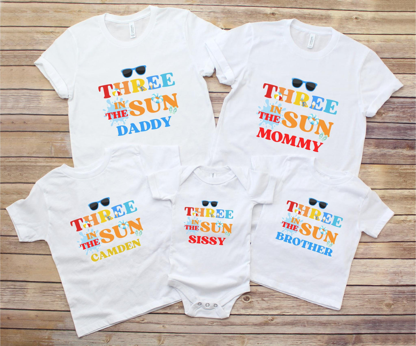 Three In The Sun Pool Party Theme Matching Family Birthday Shirts | 2nd Birthday Outfit for Girl or Boy | Summer Swimming Third Birthday