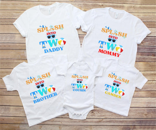 Splash Into Two Pool Party Theme Matching Family Birthday Shirts | 2nd Birthday Outfit | Summer Swimming Pad Second Birthday