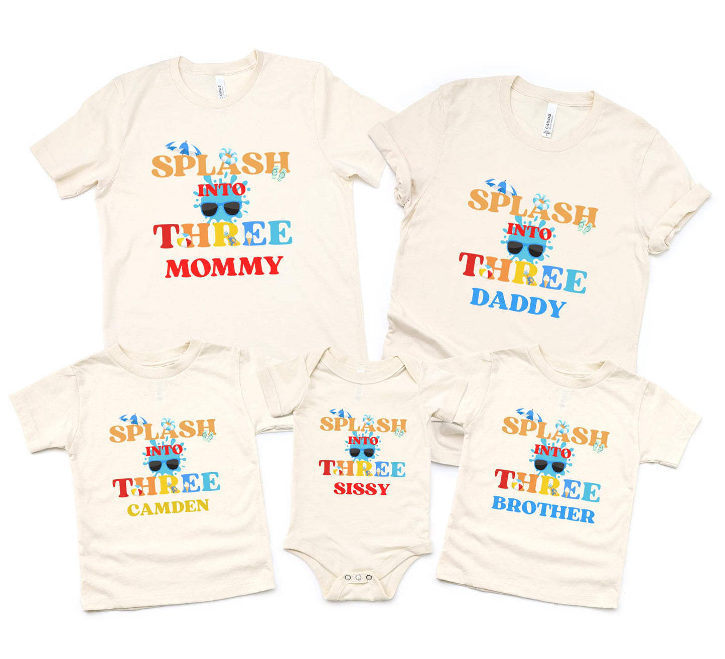 Splash Into Three Pool Party Theme Matching Family Birthday Shirts | 3rd Birthday Outfit for Girl or Boy | Summer Swimming Third Birthday