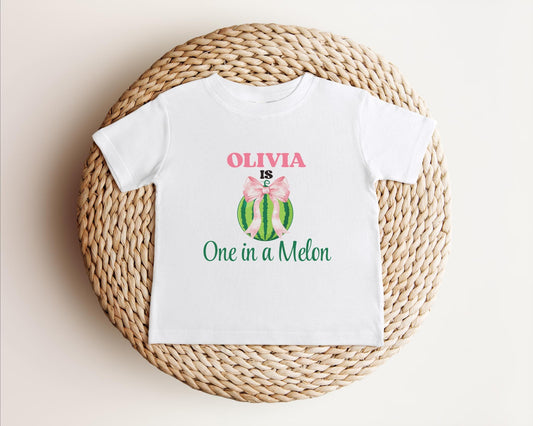 One in a Melon First Birthday Shirt: Watermelon Themed Girl's 1st Summer Birthday Party Outfit