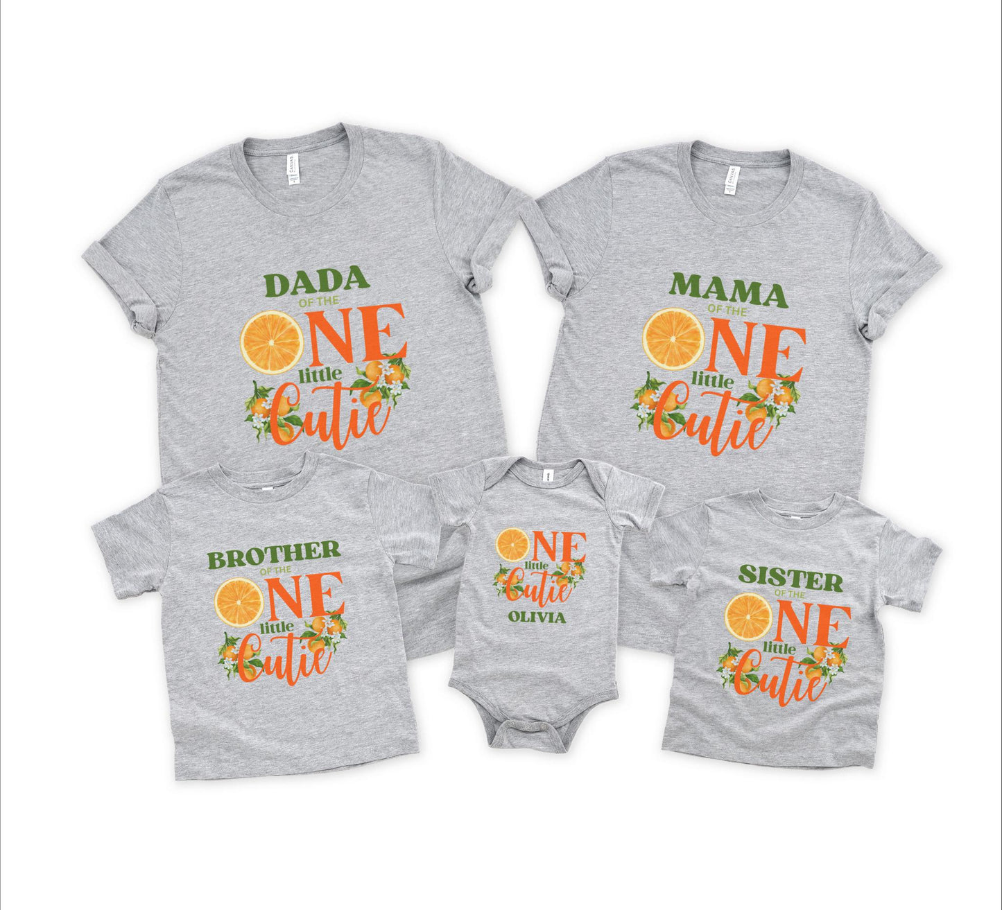 Personalized One Little Cutie Orange Clementine First Birthday Family Matching Shirts: Citrus 1st Birthday Party Outfit