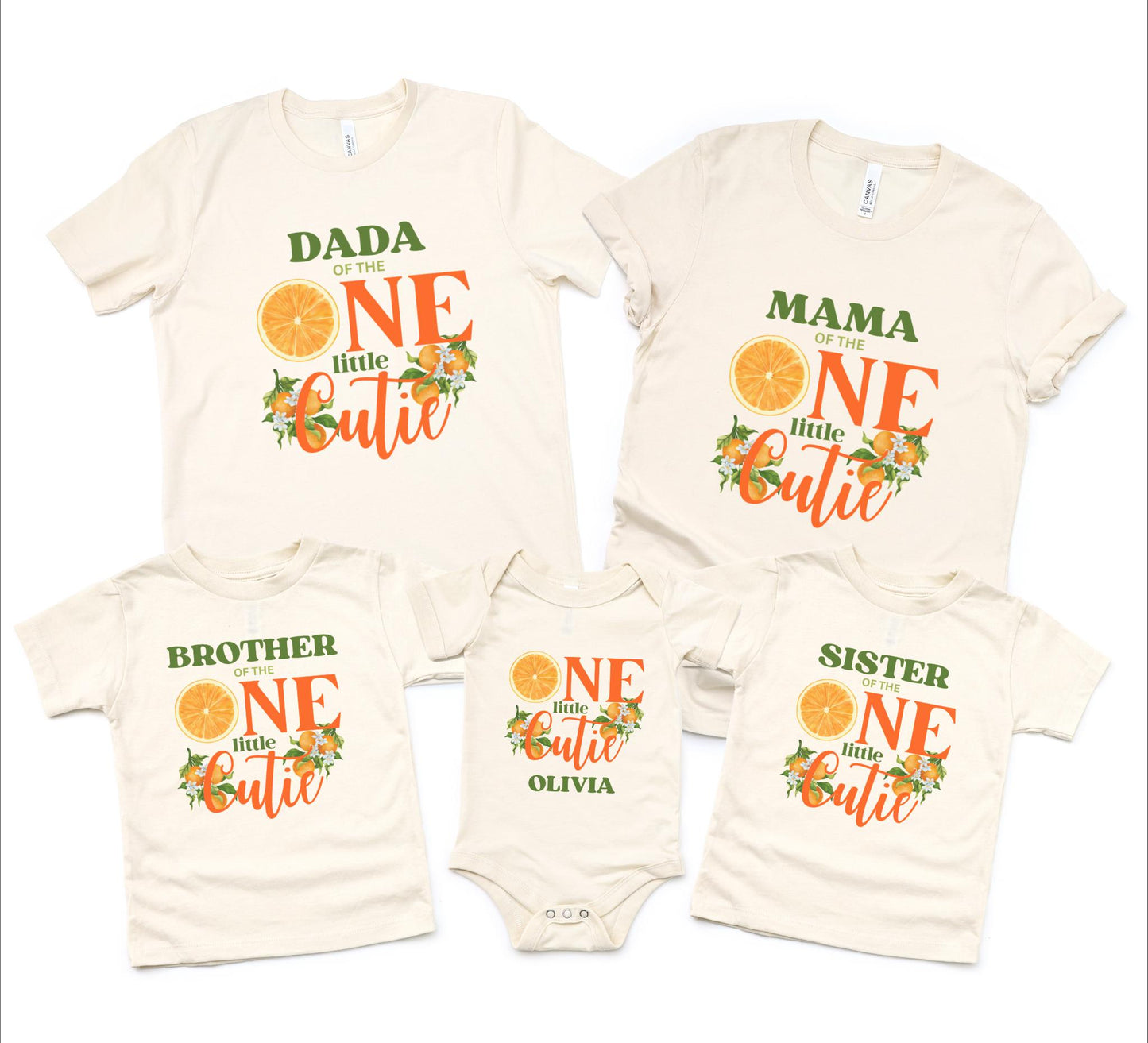 Personalized One Little Cutie Orange Clementine First Birthday Family Matching Shirts: Citrus 1st Birthday Party Outfit