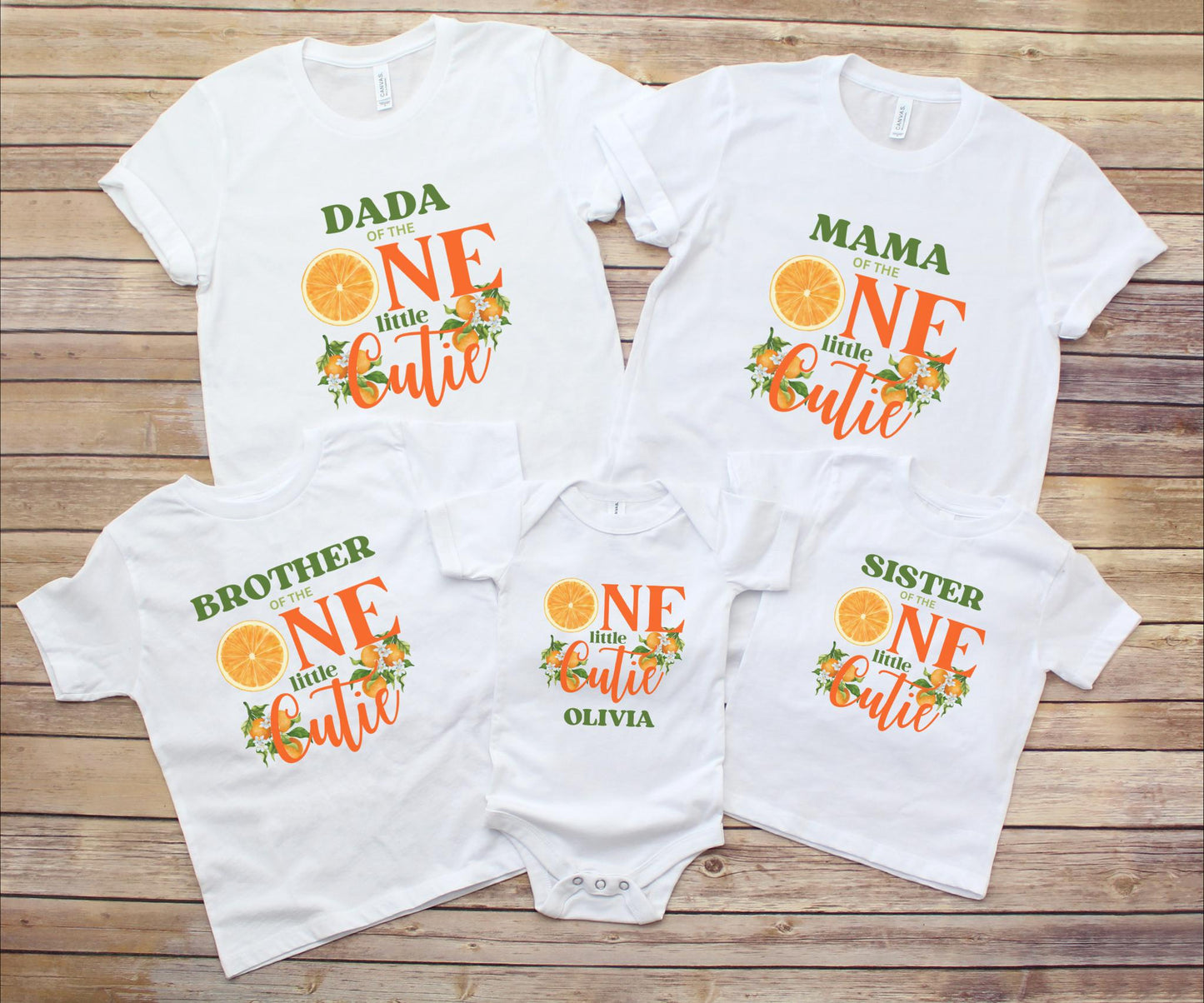 Personalized One Little Cutie Orange Clementine First Birthday Family Matching Shirts: Citrus 1st Birthday Party Outfit