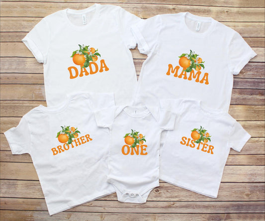 Personalized Orange Clementine Themed First Birthday Family Matching Shirts: Citrus 1st Birthday Party Outfit
