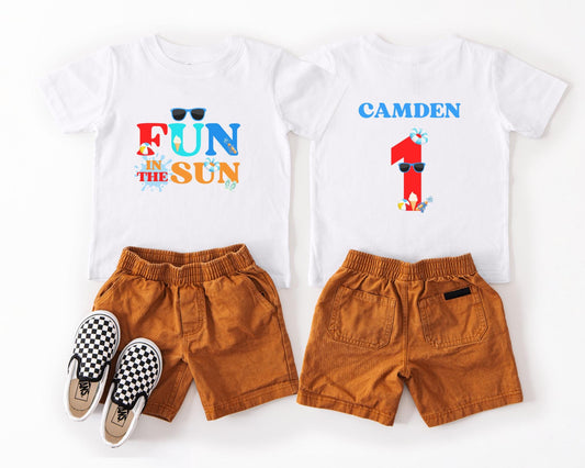 Fun in the Sun  Birthday Shirt: Boys Summer Birthday Beach Pool Party Outfit