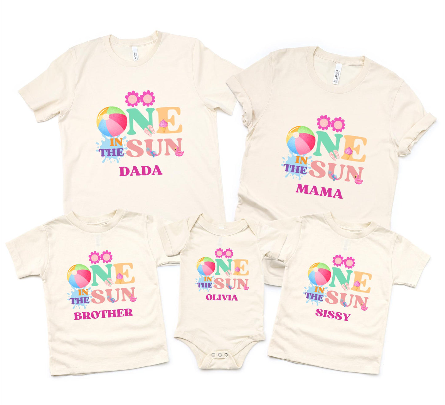 One in the Sun First Birthday Family Matching Shirts: Girl's Summer 1st Birthday Beach Pool Party Outfit