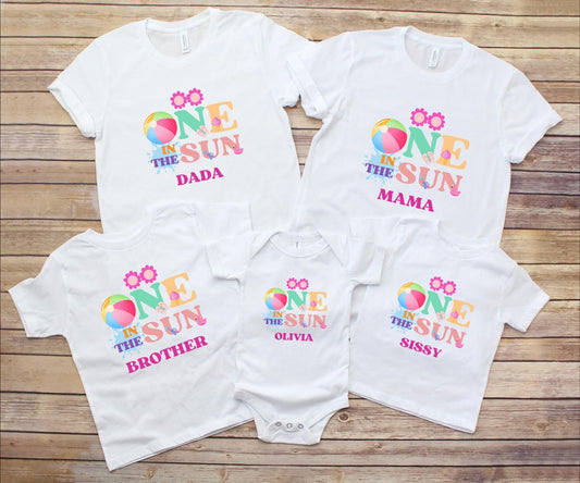 One in the Sun First Birthday Family Matching Shirts: Girl's Summer 1st Birthday Beach Pool Party Outfit