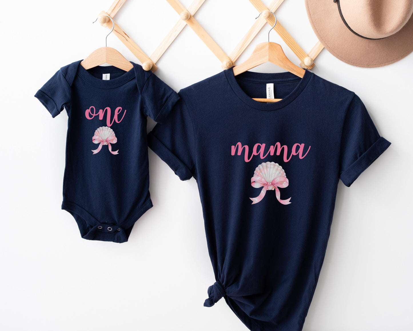 Seashell Coquette Bow First Birthday Family Matching Shirts: Girl's Summer 1st Birthday Coastal Beach Themed Party Outfit