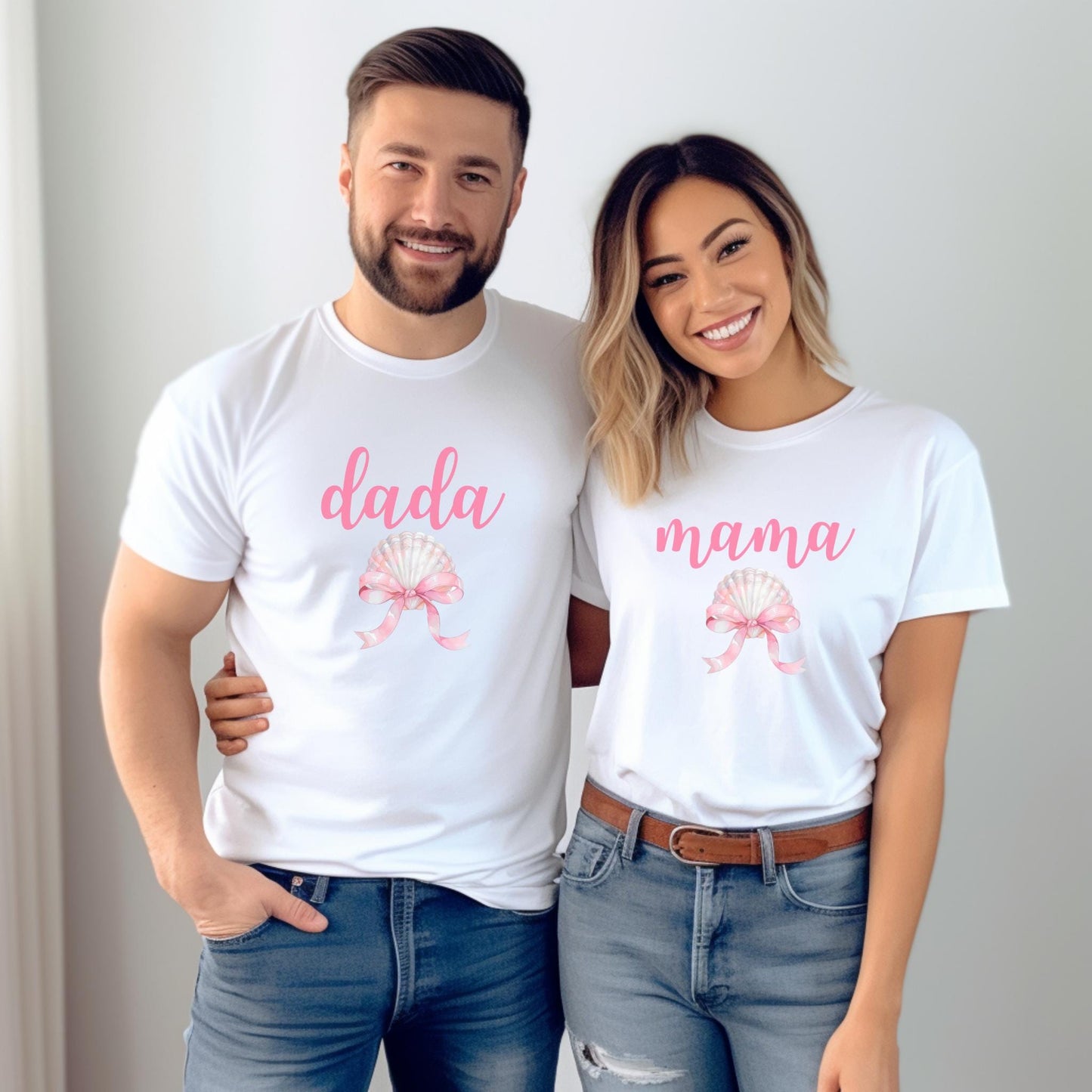 Seashell Coquette Bow First Birthday Family Matching Shirts: Girl's Summer 1st Birthday Coastal Beach Themed Party Outfit