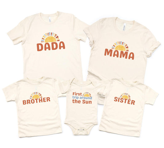 First Trip Around the Sun First Birthday Shirt | 1st Birthday Outfit for Boy | Boho Retro Sunshine Family Matching Outfit