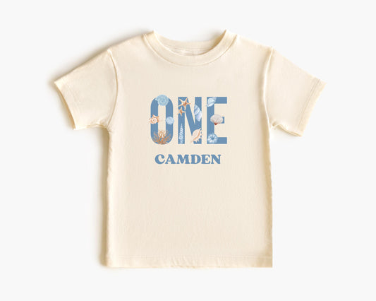 Coastal First Birthday Family Matching Shirts: Boy's Summer 1st Birthday Seashell Starfish Tee