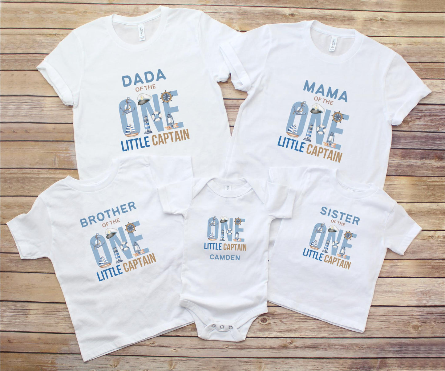 Nautical Sailing First Birthday Family Matching Shirts: One Little Captain 1st Birthday Party Outfits