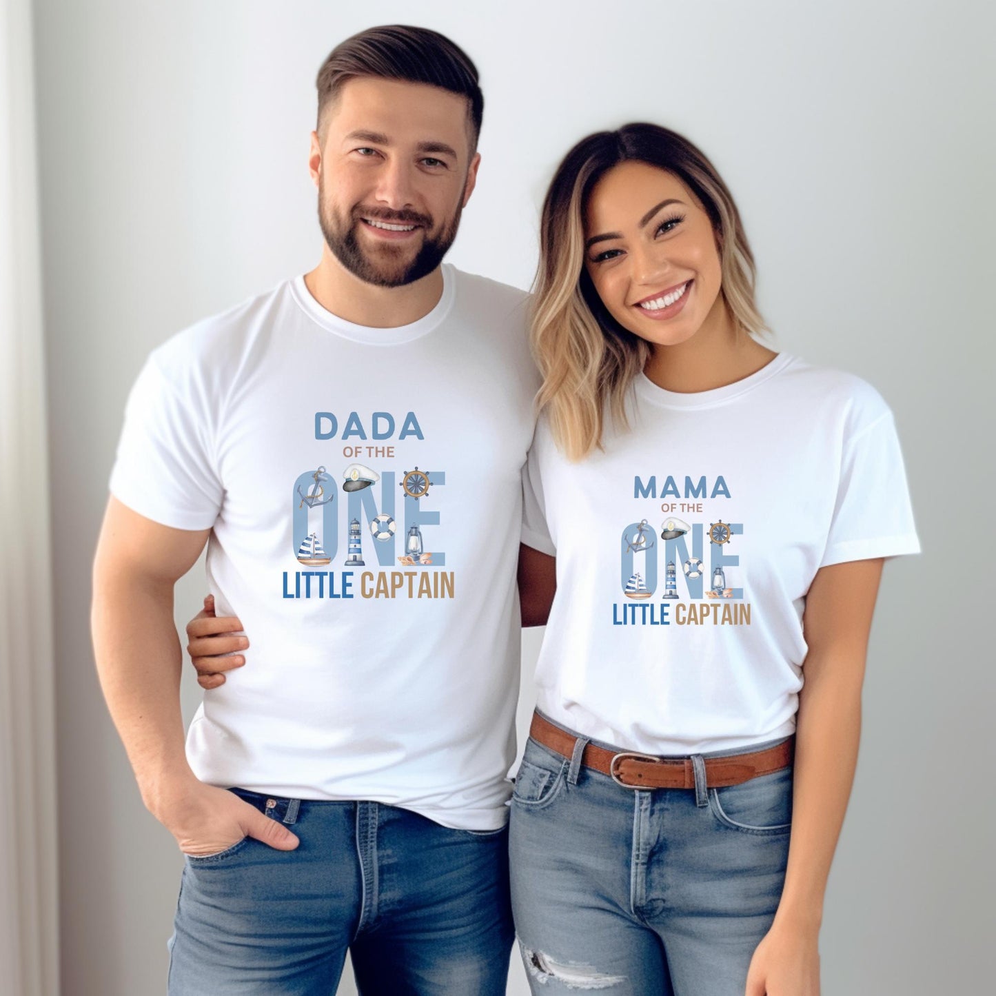 Nautical Sailing First Birthday Family Matching Shirts: One Little Captain 1st Birthday Party Outfits