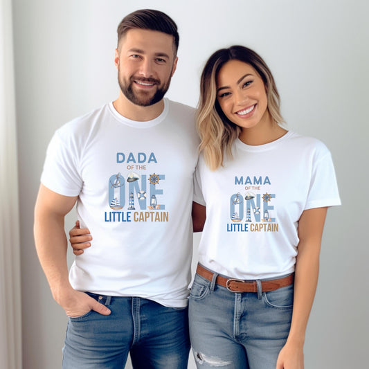 Nautical Sailing First Birthday Family Matching Shirts: One Little Captain 1st Birthday Party Outfits