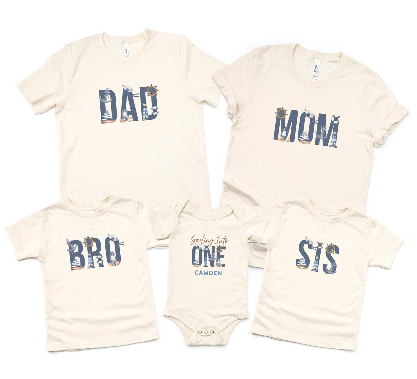 Nautical Sailing First Birthday Family Matching Shirts: Sailing Into One 1st Birthday Party Outfits