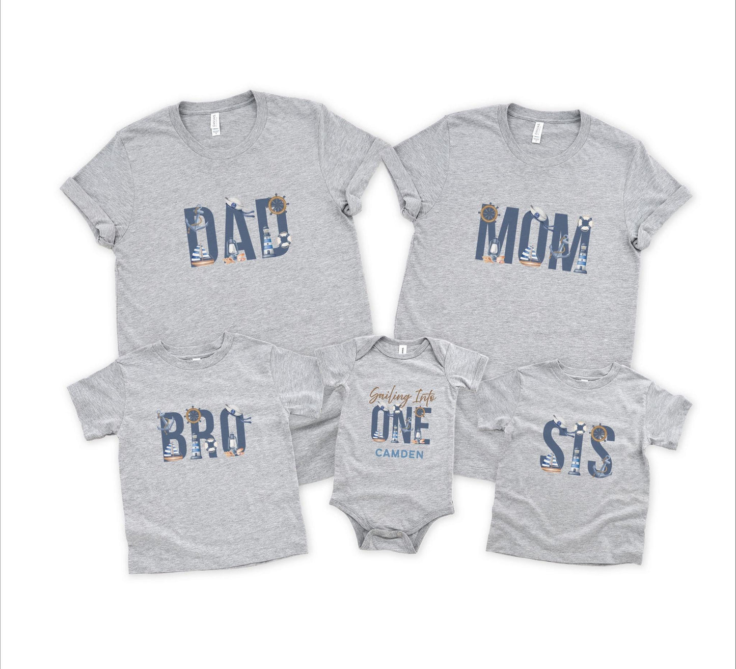 Nautical Sailing First Birthday Family Matching Shirts: Sailing Into One 1st Birthday Party Outfits
