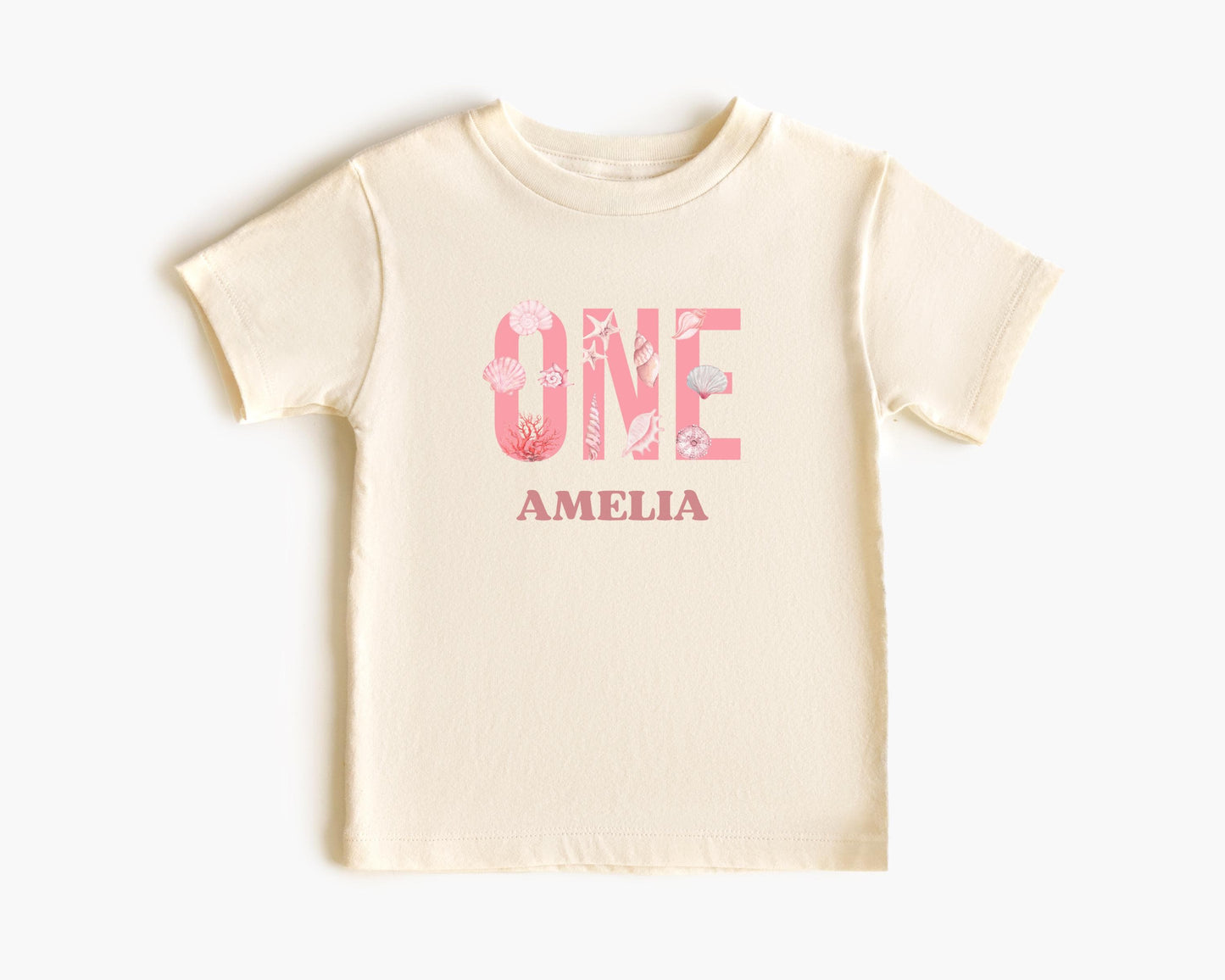Coastal First Birthday Family Matching Shirts: Girl's Summer Beach Themed 1st Birthday Seashell Starfish Tee