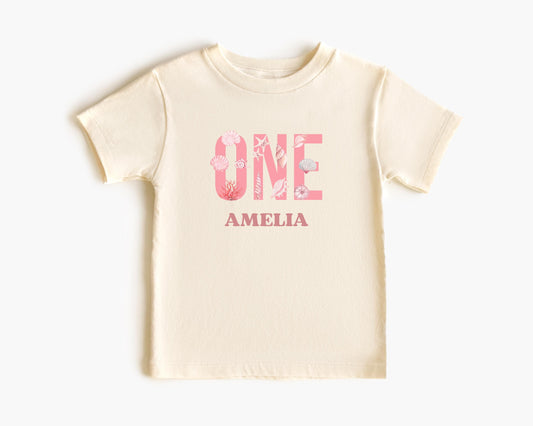 Coastal First Birthday Family Matching Shirts: Girl's Summer Beach Themed 1st Birthday Seashell Starfish Tee