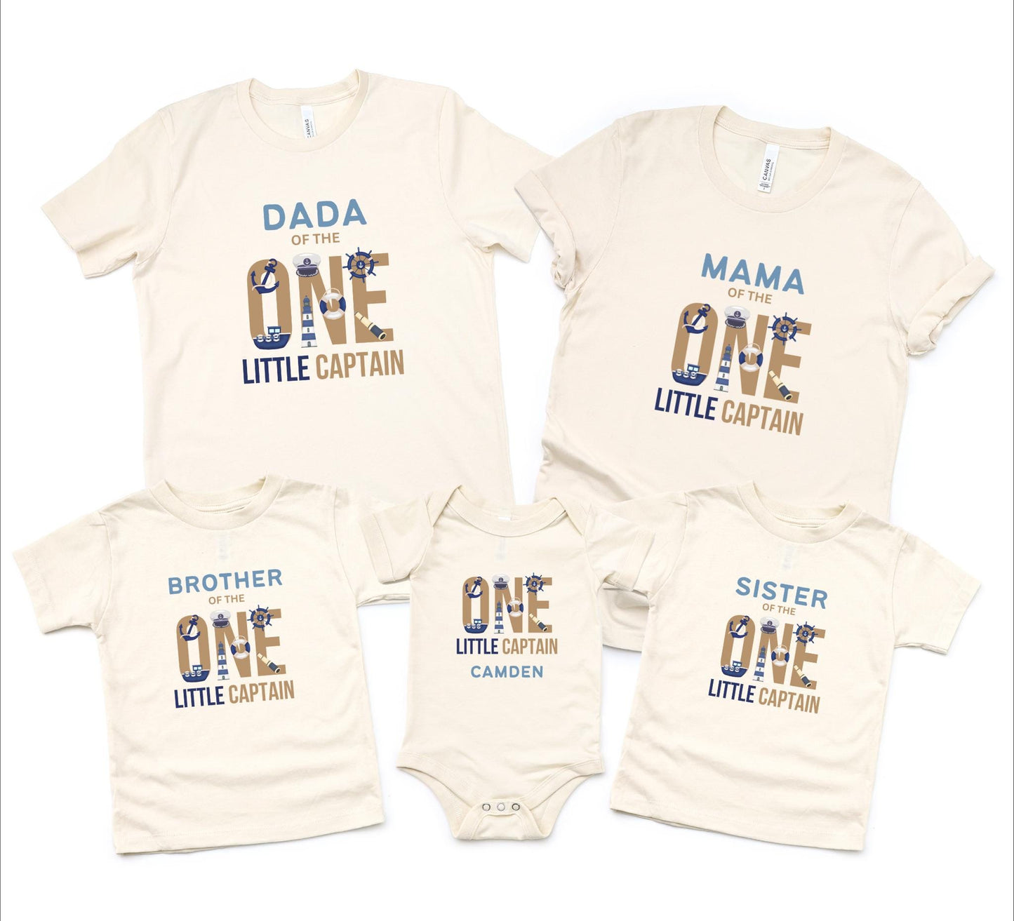 Nautical Sailing First Birthday Family Matching Shirts: One Little Captain 1st Birthday Party Outfits