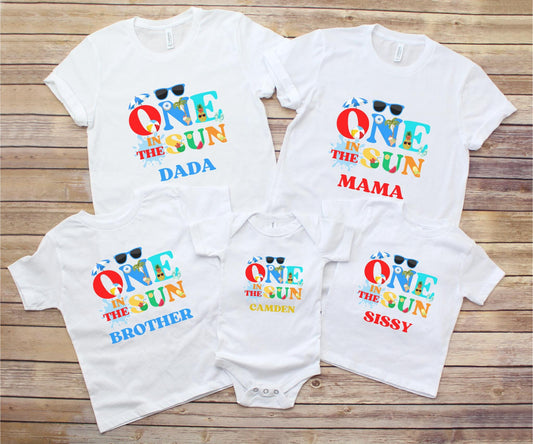 One in the Sun First Birthday Family Matching Shirts: Tropical Summer 1st Birthday Beach Pool Party Outfit