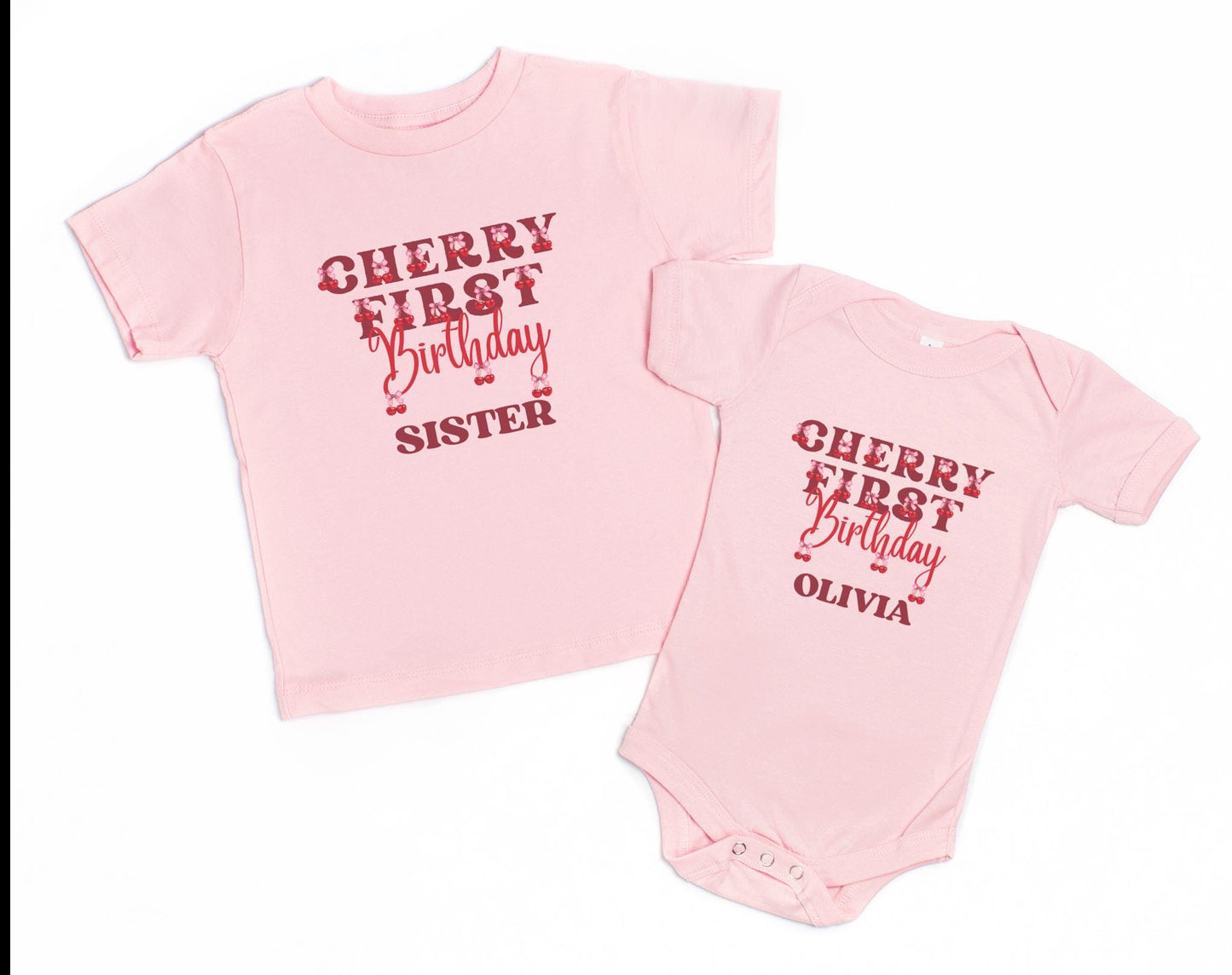 Personalized Cherry First Birthday Matching Family Shirts: Cherry On Top 1st Birthday Party Outfit