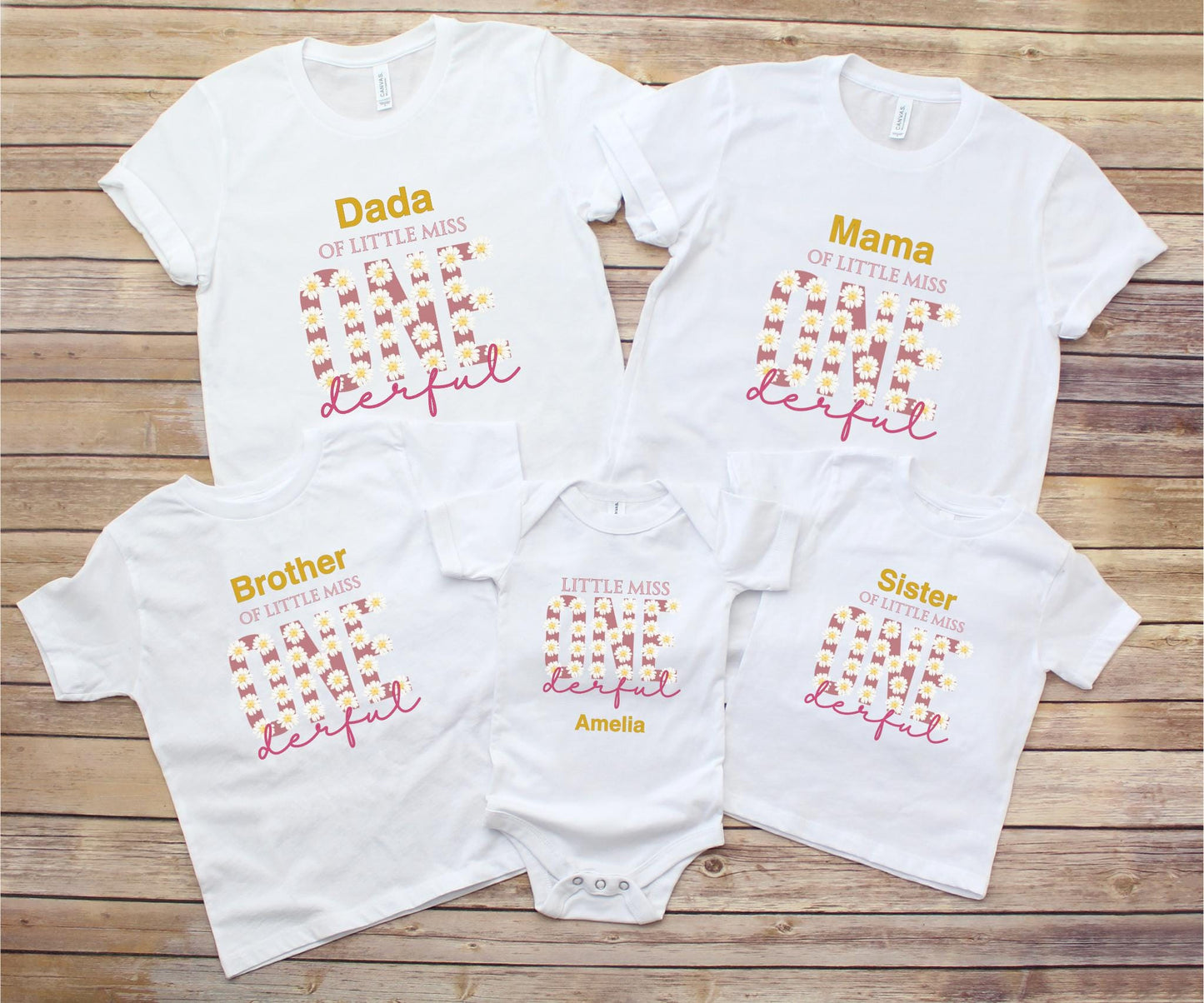 ONEderful First Matching Family Birthday Shirts: Daisy Themed Little Miss Onderful 1st Birthday Outfit