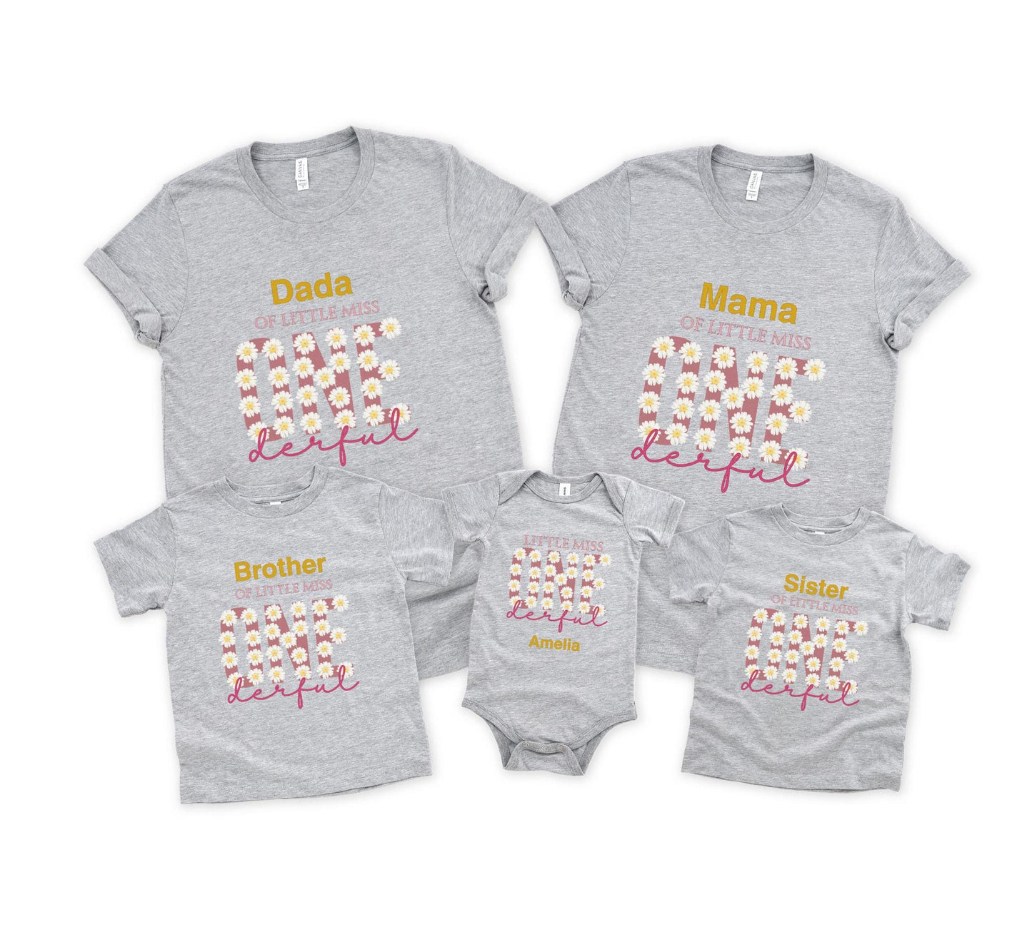 ONEderful First Matching Family Birthday Shirts: Daisy Themed Little Miss Onderful 1st Birthday Outfit