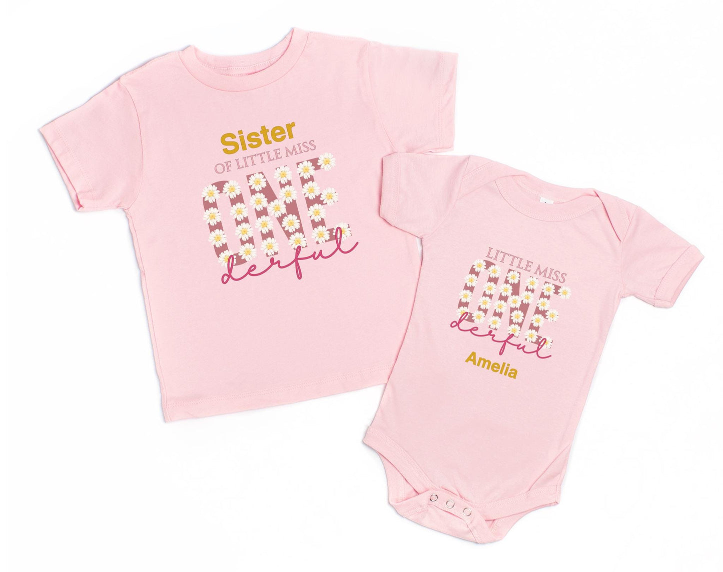 ONEderful First Matching Family Birthday Shirts: Daisy Themed Little Miss Onderful 1st Birthday Outfit