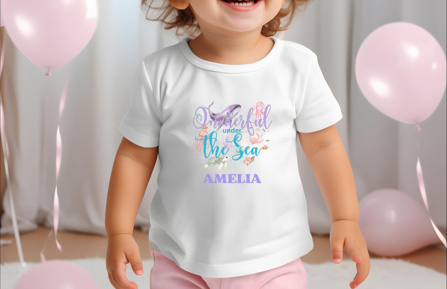 Oneder the Sea Birthday Family Matching Shirts: Girl's Summer 1st Under The Sea Birthday Tee