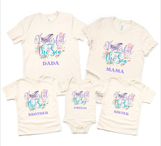 Oneder the Sea Birthday Family Matching Shirts: Girl's Summer 1st Under The Sea Birthday Tee