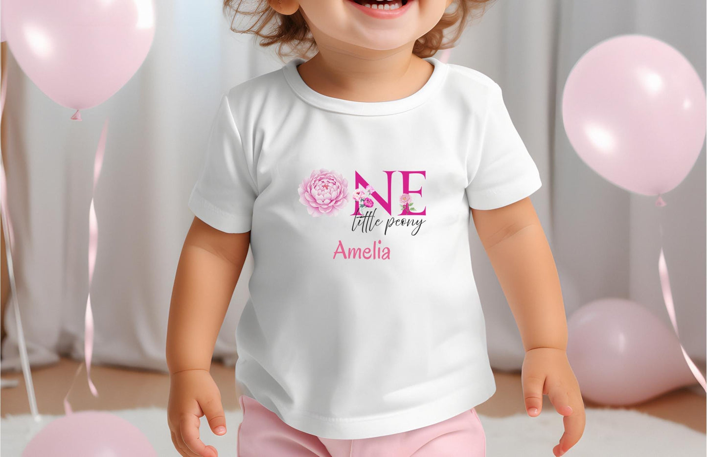 Peony First Birthday Shirt: Girl 1st Birthday Floral Spring Summer Outfit
