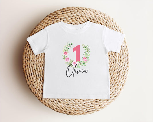 Rose Flower First Birthday Shirt: Girl 1st Birthday Floral Spring Summer Outfit
