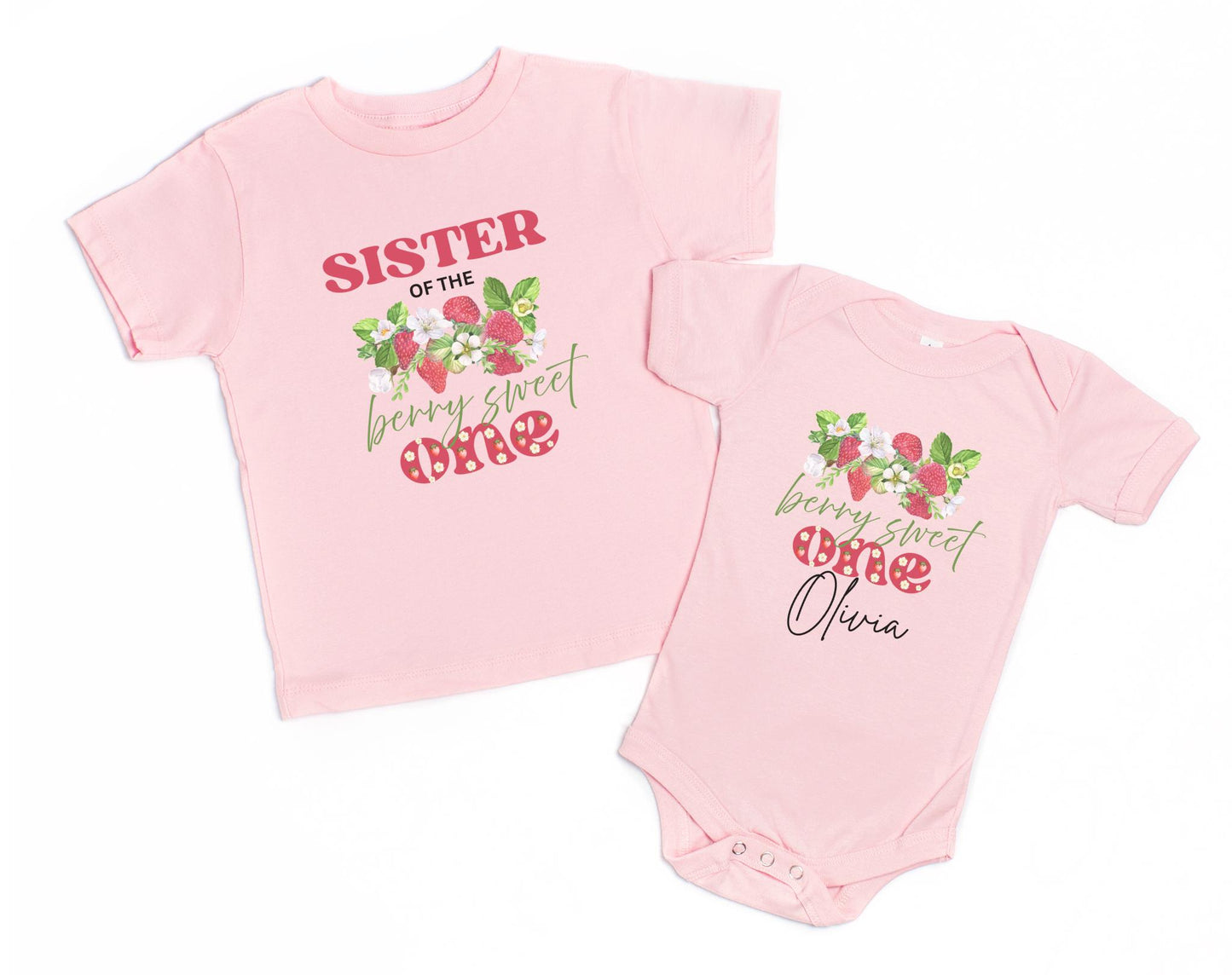 Personalized Strawberry 1st Birthday Shirt: Berry Sweet One Matching Family Party Tee