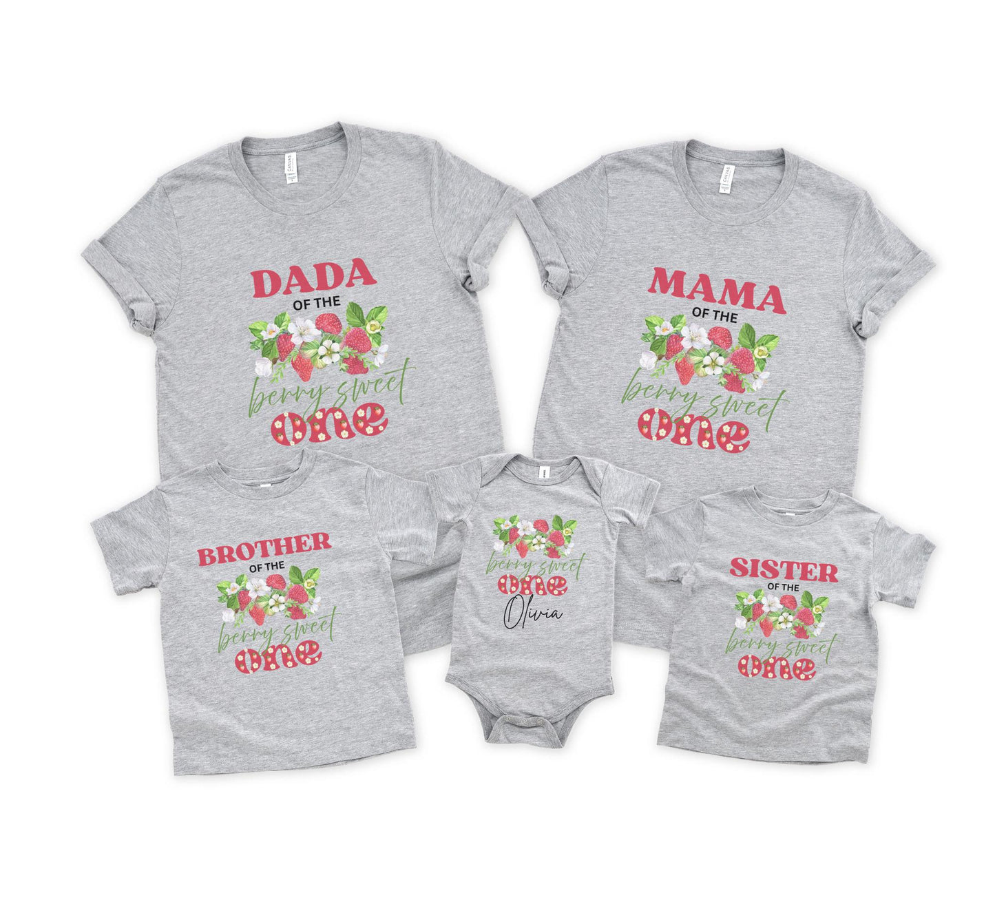 Personalized Strawberry 1st Birthday Shirt: Berry Sweet One Matching Family Party Tee