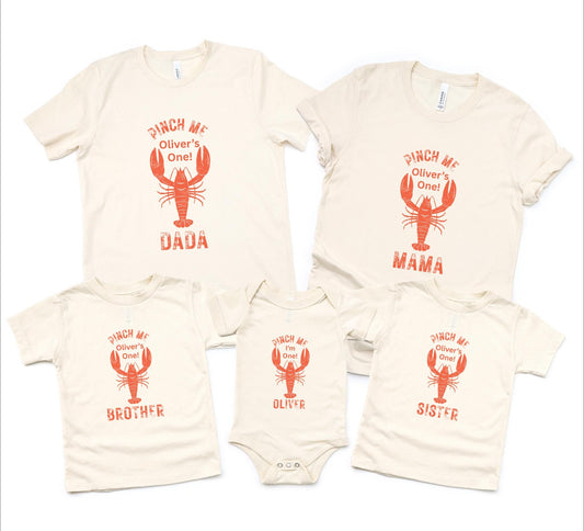 Lobster Boil First Birthday Family Matching Shirts: Pinch Me I'm One Nautical Theme 1st Birthday Party Outfit