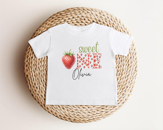 Personalized Sweet One Strawberry First Birthday Shirt: Fruit Themed 1st Birthday Outfit