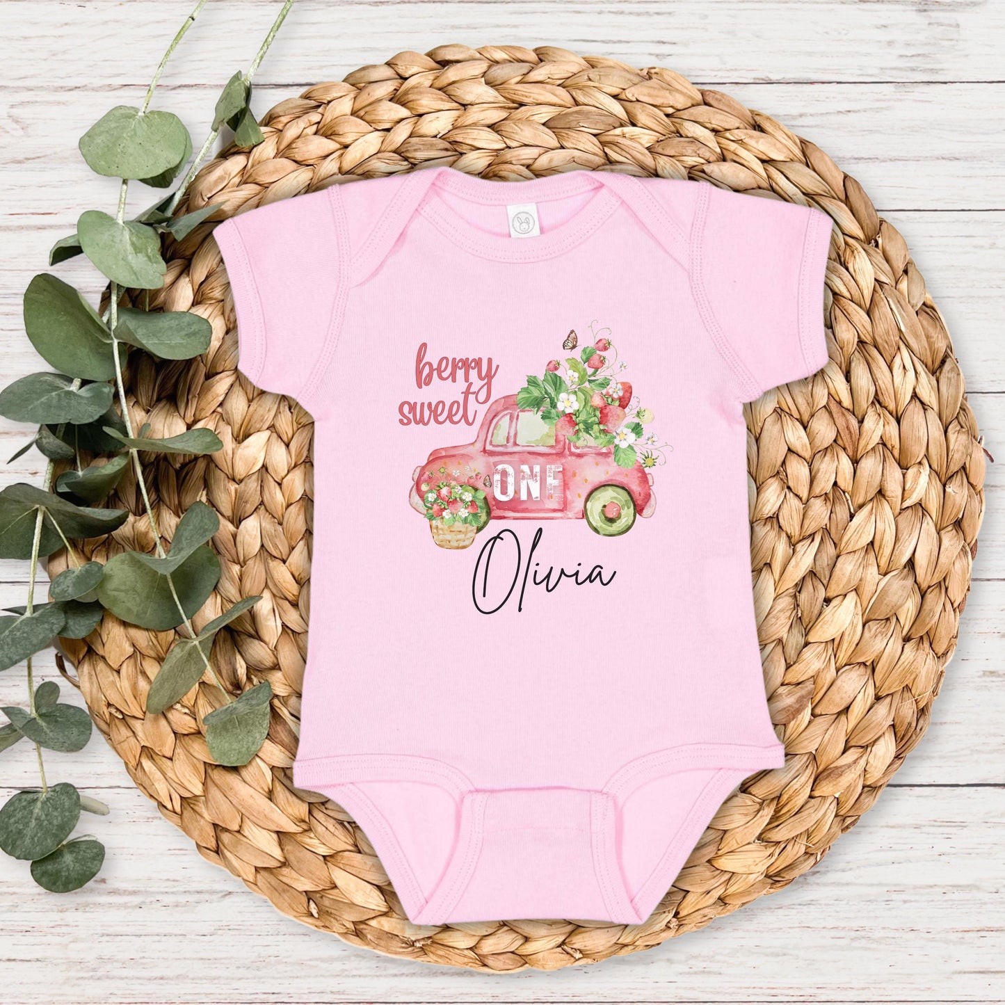 Personalized Berry Sweet One Strawberry First Birthday Shirt: Fruit Themed 1st Birthday Outfit