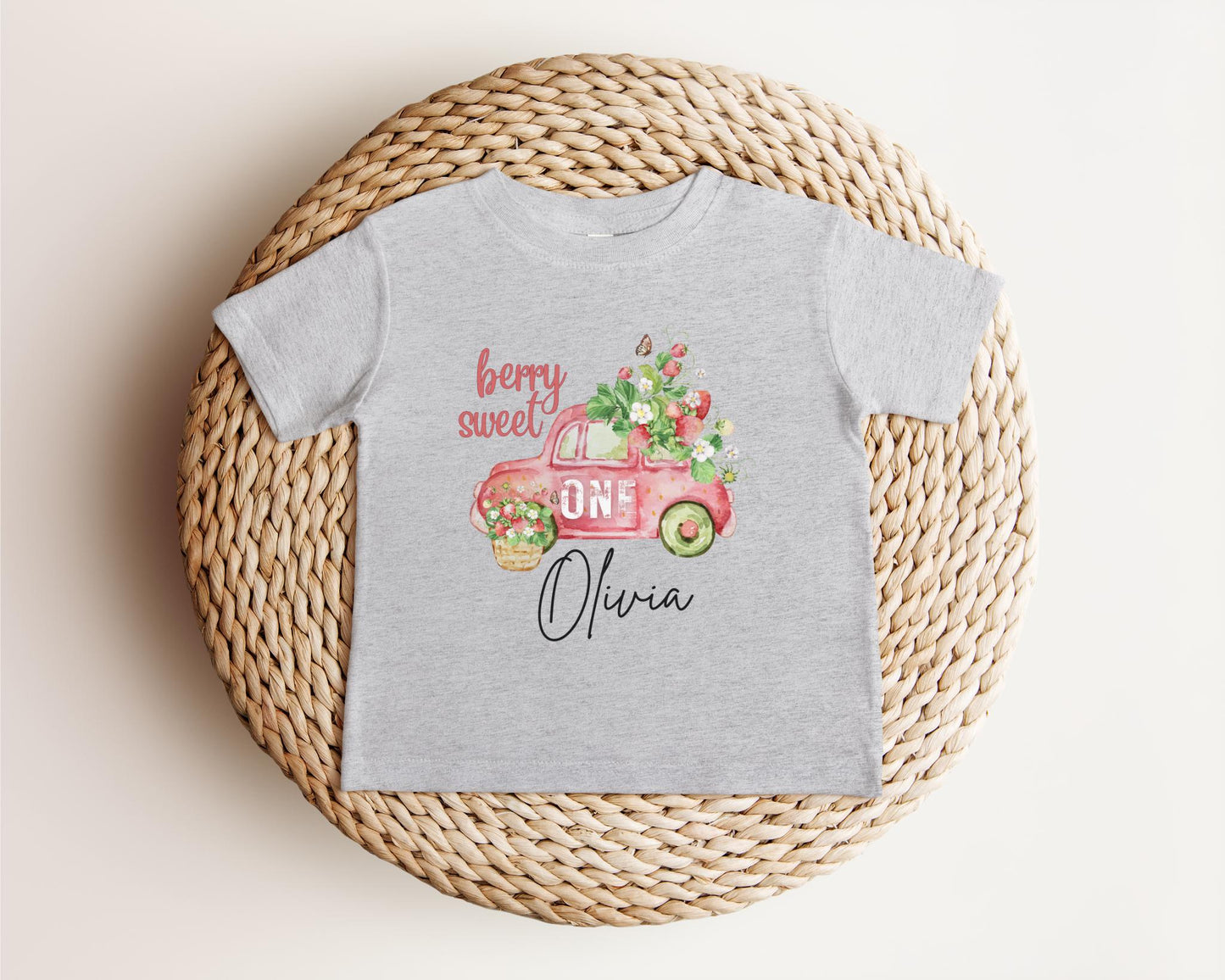 Personalized Berry Sweet One Strawberry First Birthday Shirt: Fruit Themed 1st Birthday Outfit