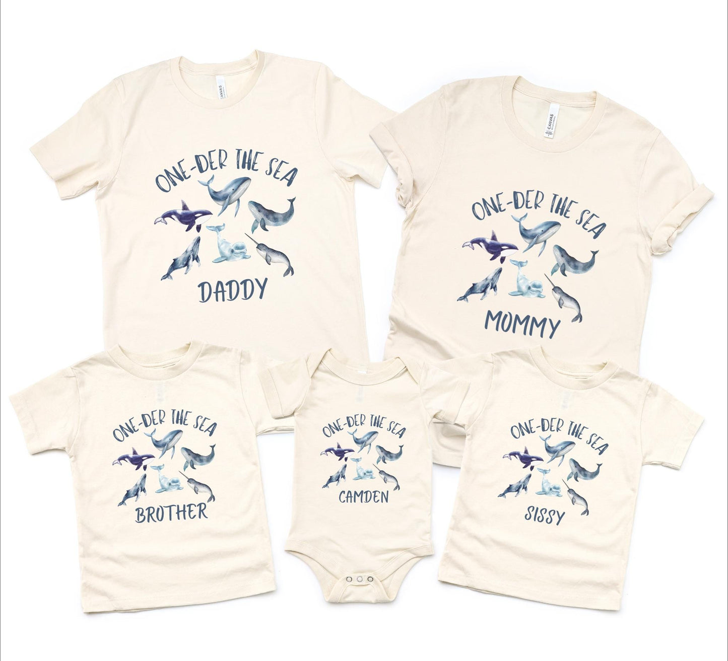 Oneder the Sea Whale First Birthday Family Matching Shirts: Ocean Sea Animals Themed 1st Birthday Party Outfit