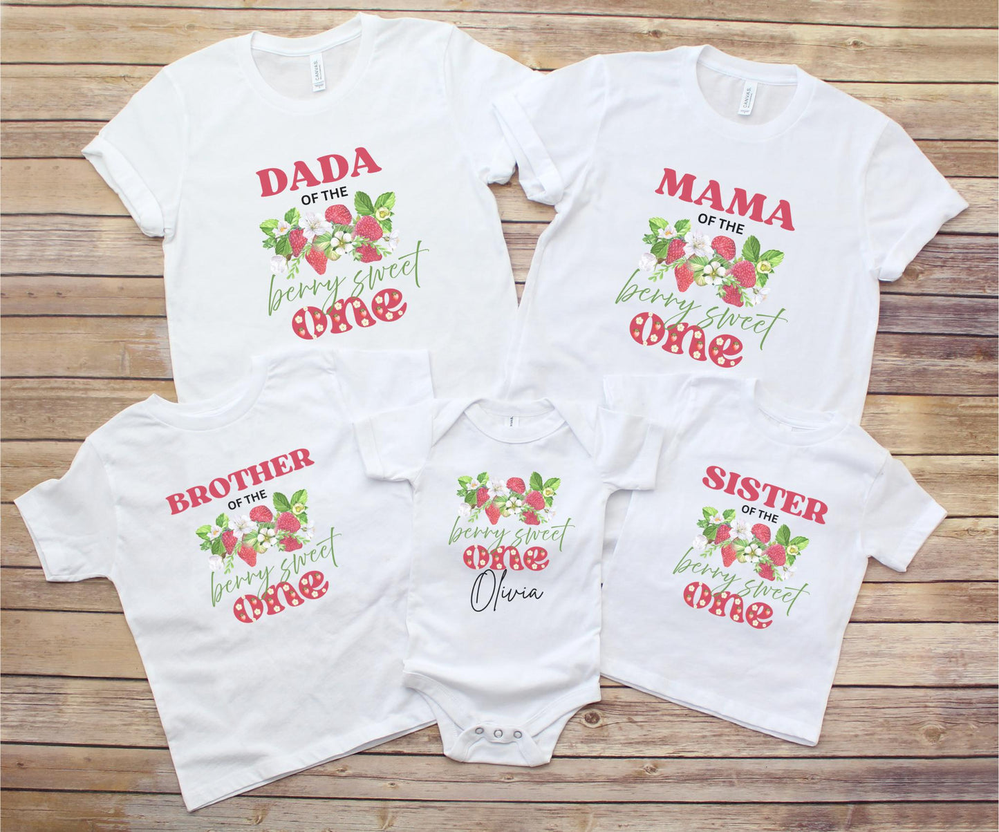 Personalized Strawberry 1st Birthday Shirt: Berry Sweet One Matching Family Party Tee